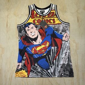 NEW LG Lids DC Superman Comic Big Print Mesh Basketball Jersey